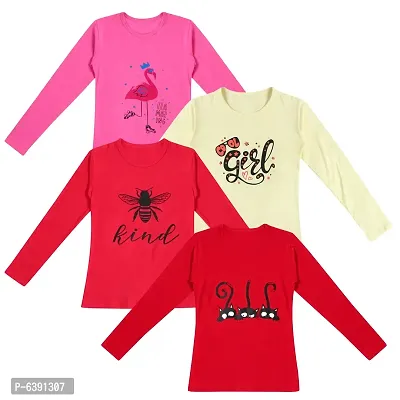 Stunning Cotton Printed Tees For Girls- Pack Of 4