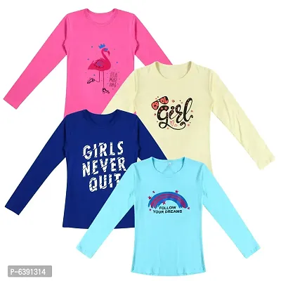 Stunning Cotton Printed Tees For Girls- Pack Of 4