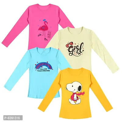 Stunning Cotton Printed Tees For Girls- Pack Of 4-thumb0