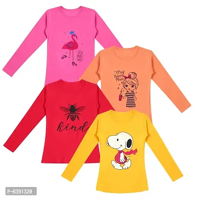 Stunning Cotton Printed Tees For Girls- Pack Of 4