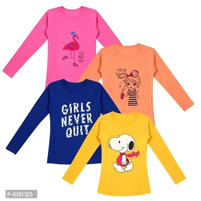 Stunning Cotton Printed Tees For Girls- Pack Of 4