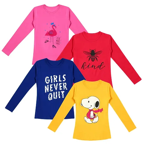 Pack of 4 Girls Cotton Printed T shirt