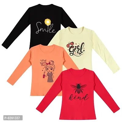 Stunning Cotton Printed Tees For Girls- Pack Of 4