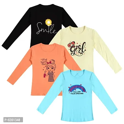 Stunning Cotton Printed Tees For Girls- Pack Of 4-thumb0