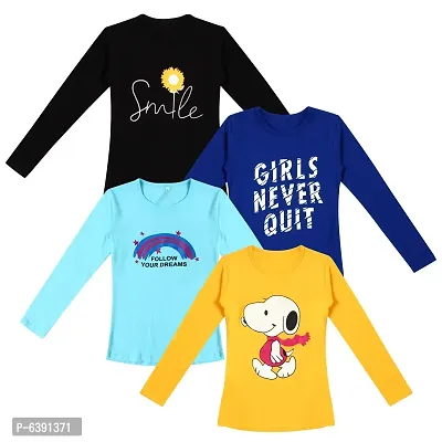 Stunning Cotton Printed Tees For Girls- Pack Of 4