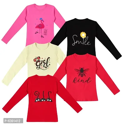 Stunning Cotton Printed Tees For Girls- Pack Of 5-thumb0