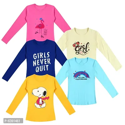 Stunning Cotton Printed Tees For Girls- Pack Of 5