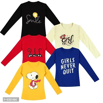 Stunning Cotton Printed Tees For Girls- Pack Of 5