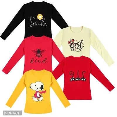 Stunning Cotton Printed Tees For Girls- Pack Of 5