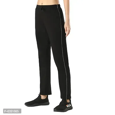 Stylish Black Cotton Solid Track Pant For Women-thumb2
