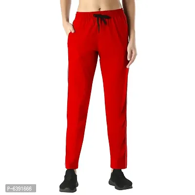 Stylish Red Cotton Solid Track Pant For Women