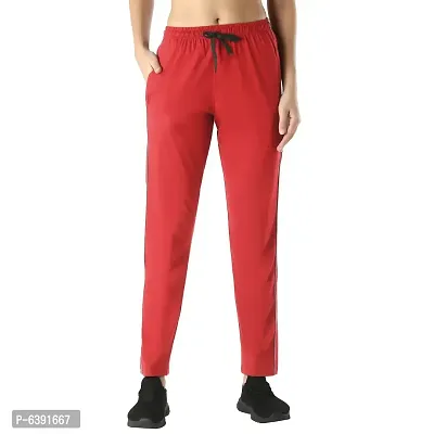Stylish Red Cotton Solid Track Pant For Women