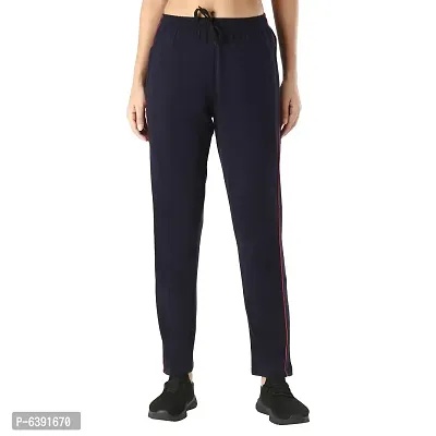Stylish Navy Blue Cotton Solid Track Pant For Women