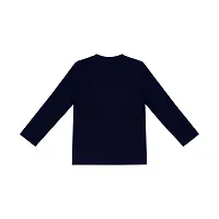 Stylish Navy Blue Round Neck Long Sleeves Cotton Solid T-Shirt For Boys-thumb1