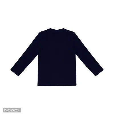 Stylish Navy Blue Round Neck Long Sleeves Cotton Solid T-Shirt For Boys-thumb2