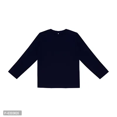 Stylish Navy Blue Round Neck Long Sleeves Cotton Solid T-Shirt For Boys-thumb0