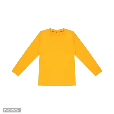 Stylish Yellow Round Neck Long Sleeves Cotton Solid T-Shirt For Boys-thumb0