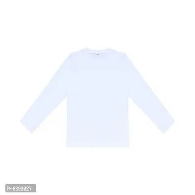 Stylish White Round Neck Long Sleeves Cotton Solid T-Shirt For Boys-thumb0
