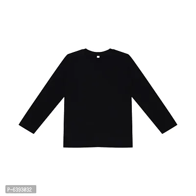 Stylish Black Round Neck Long Sleeves Cotton Solid T-Shirt For Boys-thumb0