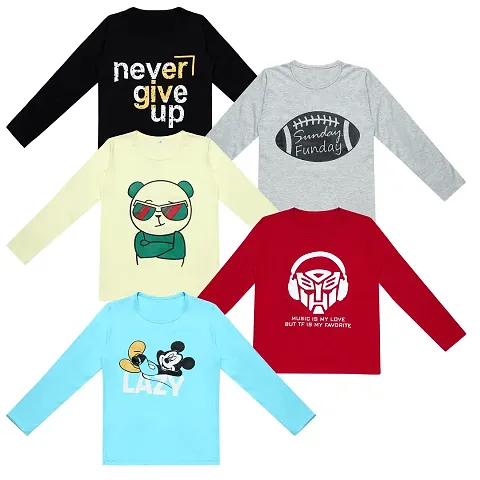 Kids Cotton Printed Tees For Boys- Pack Of 5