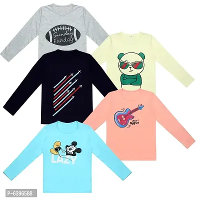 Fabulous Cotton Printed Round Neck Tees For Boys- Pack Of 5