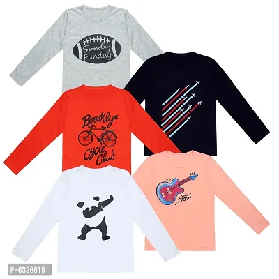 Fabulous Cotton Printed Round Neck Tees For Boys- Pack Of 5