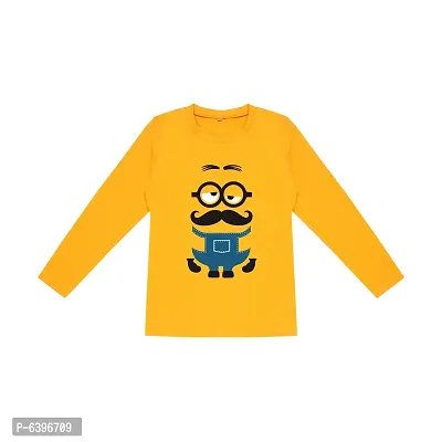 Fabulous Yellow Cotton Printed Round Neck Tees For Boys