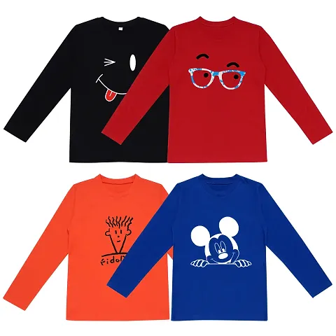 Kids Cotton Round Neck Tees For Boys Pack of 4
