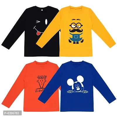 Fabulous Cotton Printed Round Neck Tees For Boys- Pack Of 4