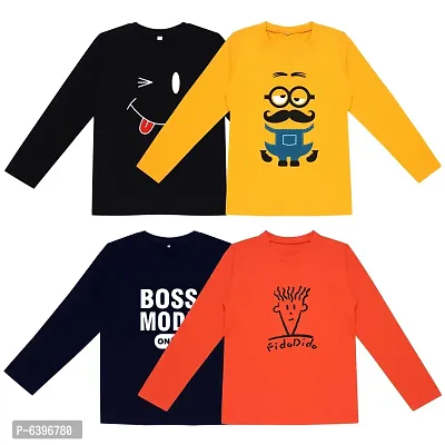 Fabulous Cotton Printed Round Neck Tees For Boys- Pack Of 4