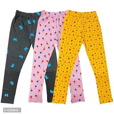 Stylish Multicoloured Cotton Printed Legging For Girls Pack Of 3-thumb0
