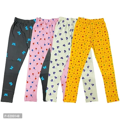 Stylish Multicoloured Cotton Printed Legging For Girls Pack Of 4-thumb0