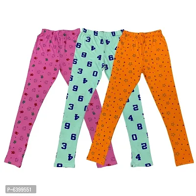Stylish Multicoloured Cotton Printed LeggingS For Girls- Pack Of 3