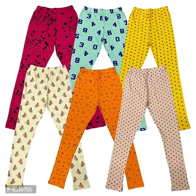Stylish Multicoloured Cotton Printed LeggingS For Girls- Pack Of 6