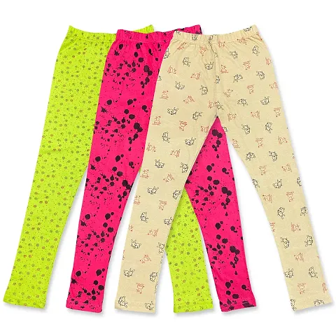 Kids Stylish Printed Cotton Legging For Girls Pack of 3