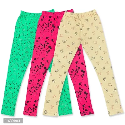 Stylish Multicoloured Cotton Printed Leggings For Girls- Pack Of 3