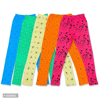 Stylish Multicoloured Cotton Printed Leggings For Girls- Pack Of 5-thumb0