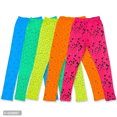 Stylish Multicoloured Cotton Printed Leggings For Girls- Pack Of 5