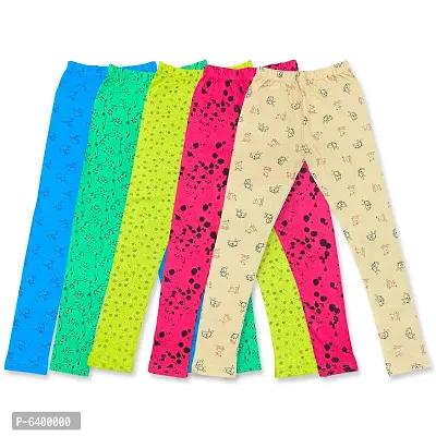 Stylish Multicoloured Cotton Printed Leggings For Girls- Pack Of 5