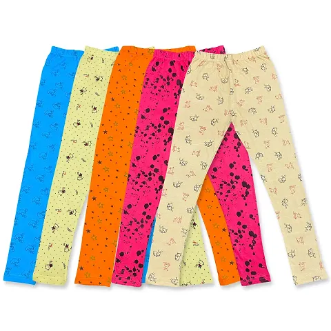 Kids Stylish Printed Cotton Legging For Girls- Pack of 5