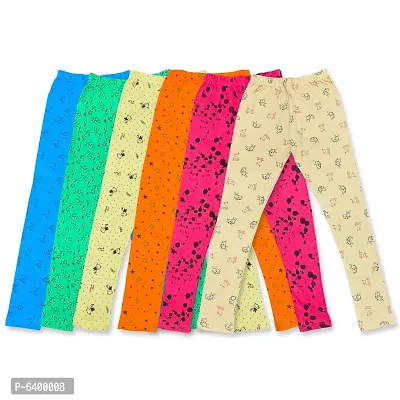 Stylish Multicoloured Cotton Printed Leggings For Girls- Pack Of 6