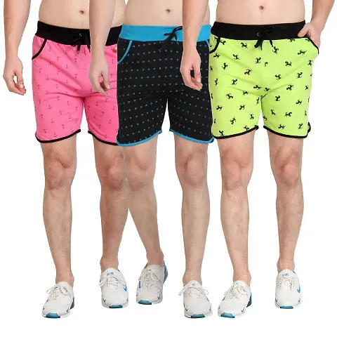 Cotton Printed Regular Shorts For Men - Pack Of 3
