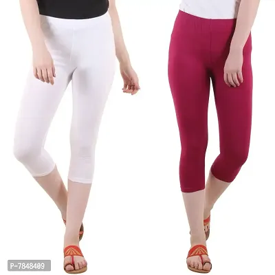 Diaz Women's Regular Fit Plain 3/4th Capri Pants (White, Maroon,XXL)