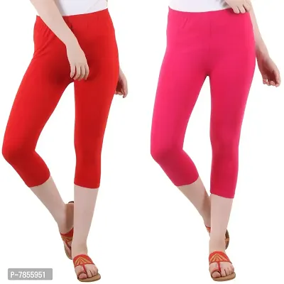 Diaz Women's Regular Fit Plain 3/4th Capri Pants (Red, Magenta,XXL)