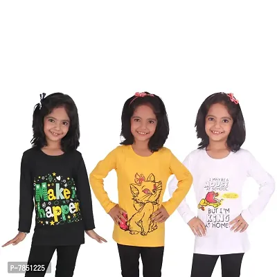 Diaz Girl's Regular Fit Cotton Printed Tops and T Shirts (Black,Yellow,White,6-7 Years)