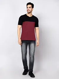 Reliable Multicoloured Cotton Blend Colourblocked V Neck Tees For Men Pack Of 2-thumb4