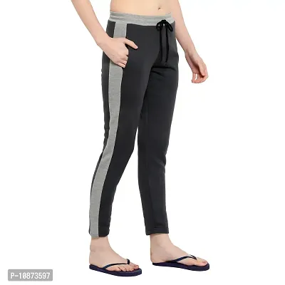 Elite Grey Cotton Striped Track Pant For Women-thumb3