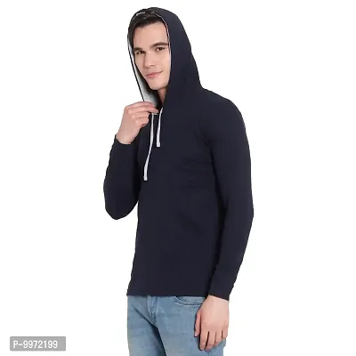 Elegant Navy Blue Cotton Self Pattern Long Sleeves Hoodies For Men-thumb3