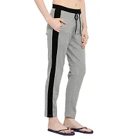 Elite Grey Cotton Striped Track Pant For Women-thumb2