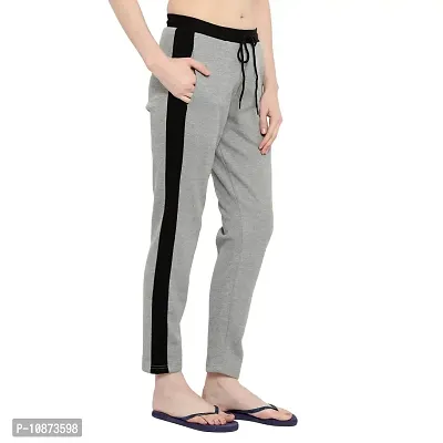 Elite Grey Cotton Striped Track Pant For Women-thumb3